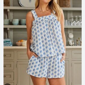 Lake Pajamas Hamptons Shorts Set in Carolina Blue Batik NWOT
